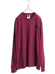 【お得なクーポン配布中!】 ノースフェイス プリント 長袖 Tシャツ メンズ XL 古着 アウトドア ロンT ロングスリーブ クルーネック 袖プリント ワンポイント パープル