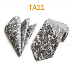 ネクタイ　ポケットチーフ 2点セット　ペイズリー柄　結婚式 パーティー イベント 卒業式 入学式 入社式 父の日 ダンスパーティー　シルバー　グレー色　ワイシャツ スーツ 格安 小物 メンズネクタイ チーフ ハンカチ 2点 セット