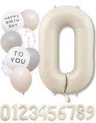 【新着商品】くすみホワイト) (0 デコレーション バースデー アイボリー ナンバーバルーン くすみ 風船セット 誕生日 大きい ベージュ バルーン 数字 Kissa La