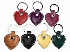 牛革ハート型 カラフル キーホルダー 日本製
