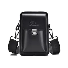 Color:ブラック Whatna牛革 ミニショルダーバッグ メンズ ミニウエス