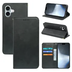 【数量限定】PUレザー カード収納 手帳型 財布型 手帳型 耐衝撃 カバー ケース ケース マグネット 16 スタンド機能付き iPhone 5色(いphone16 手帳型ケース ケース いphone16 手帳型) iPhone16 (ブラック)