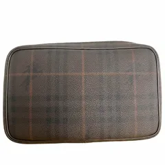 バーバリー ロンドン BURBERRY LONDON 美品 ポーチ ノバチェック シャドーホース クラッチバッグ PVC×レザー シルバー金具 茶 ブラウン IBO54 0801のサムネイル