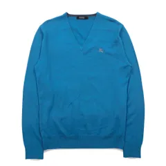 BURBERRY BLACK LABEL Vネック ラムウールニット セーター M ブルー 羊毛 BMT02-501-74