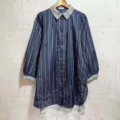 axes femme アクシーズファム バックシャン ストライプ チュニ M シャツ チュニック レース シフォン ストライプ ワンピース 長袖 ネイビー レディース SG337-9