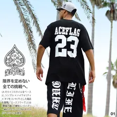 ACE FLAG 上下セット 半袖 ブランド Tシャツ ハーフパンツ メンズ 春夏用 全2色 大きいサイズ エースフラッグ セットアップ スペード ペイズリー柄 オールド文字 23 THUG LIFE サグライフ ビッグシルエット AF-SE-TS-184