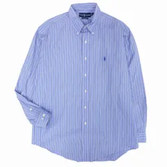 90s 00s RALPH LAUREN ラルフローレン ストライプ柄 シャツ ボタンダウン 長袖 クラシックフィット サイズLL 青系 メンズ 【中古】