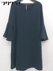 ◇ Simplicite シンプリシテェ Vネック 七分袖 膝丈 ワンピース ネイビー レディース  【1107080000124】