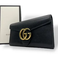 GUCCI グッチ GGマーモント 長財布 レザー 黒 ブラック ゴールド