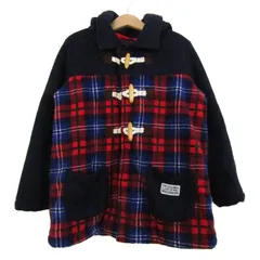ムージョンジョン ダッフルコート アウター チェック柄 フリース キッズ 男の子用 130サイズ 紺×赤 moujonjon 【中古】