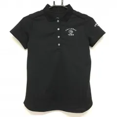 ★特価★【美品】キャロウェイ 半袖ポロシャツ 黒 襟透かし編み ロゴ白  レディース S ゴルフウェア 2022年モデル Callaway