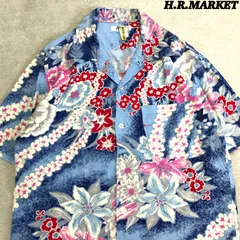 HOLLYWOOD RANCH MARKET ハワイアンシャツ アロハシャツ クリーニング済 総柄 花柄 ボタニカル ハイビスカス 1サイズ マルチカラー 青系 サックスブルー H.R.MARKET ハリウッドランチマーケットのサムネイル