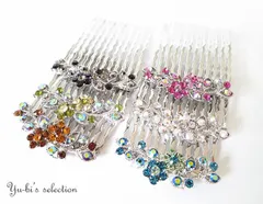 夜会巻きコーム/ヘアコーム/コーム/ きらきらラインストーン花つる ミニコーム 小cb94☆クリア黒キャメルピンク緑エメラルド パーティ 髪飾り 入学式 卒業式 入園式 卒園式 結婚式 お呼ばれ