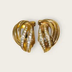 クリスチャンディオール ラインストーン イヤリング ヴィンテージ ゴールドカラー Christian Dior rhinestone earrings vintage gold color