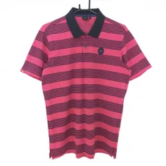 ★特価★【美品】ミズノゴルフ 半袖ポロシャツ ピンク×ネイビー ボーダー 襟裏ロゴプリント サンプル品 メンズ L ゴルフウェア MIZUNO