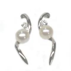 （2個ペア）Ｋ10WG　10金ホワイトゴールド　キュービック＆パールピアス