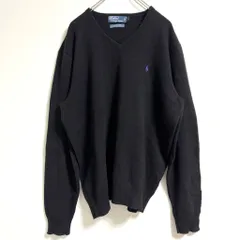 古着 used Polo by Ralph Lauren 長袖ワンポイントロゴ刺繍ニット　セーター　ラムウール　黒　XLサイズ