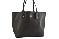 COACH コーチ シグネチャー リバーシブル ショルダートートバッグ ピーブイシー レザー ブラウン 6876M