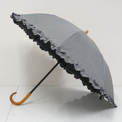 完全遮光折日傘 サンバリア100 USED品 2段 フリル フロストグレー 折りたたみ UVカット 遮熱 50cm FS8987