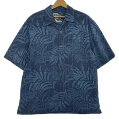 Jamaica Jaxx アロハシャツ 総柄 US古着 ボタンダウン オープンカラー 開襟シャツ シルクシャツ 半袖 シャツ China製 メンズ M ブルー