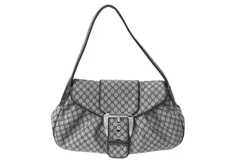 極美品 CELINE セリーヌ ワンショルダーバッグ CE00/34 マカダム柄 ブラック グレー キャンバス レザー シルバー金具 総柄 中古 4b000821