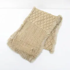 メルローズ MELROSE ニット マフラー ストール 茶系 ブラウン ファーのサムネイル