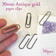 【 アンティークゴールド ペーパークリップ 30mm ( ベーシック ) 】50個入り シンプル ペーパー アイテム 文具 ステーショナリー クラシック ヴィンテージ ノスタルジック 資料 事務 作業 オフィス ラッピング 便利 大容量 ラッピング 学校