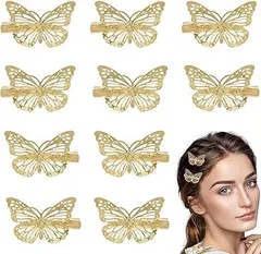 【在庫処分】蝶 ヘアクリップ バタフライ ヘアピン 蝶 ヘアピン ヘアアクセサリー【 10個セット】ゴールド 蝶 可愛い 閃光を放つ 髪飾り 誕生日 結婚式 レディース