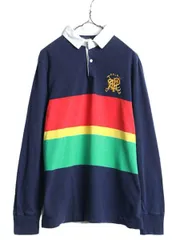 【お得なクーポン配布中!】 ポロ ラルフローレン 長袖 ラガーシャツ メンズ L / 古着 POLO 長袖シャツ ラグビー ヘビーウェイト マルチカラー ボーダー ワンポイント