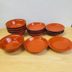 輪島塗　丼椀　平皿　アンティーク　明治期　朱