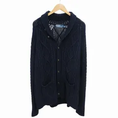 ポロ バイ ラルフローレン Polo by Ralph Lauren 90's ヴィンテージ ケーブルニットカーディガン セーター ショールカラー 長袖 L 紺 ネイビー IBO55 /FT 0916