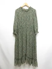 ローズティアラ Rose Tiara 美品 七分袖 花柄 シフォン ワンピース 46 大きいサイズ カーキ 裏地付き