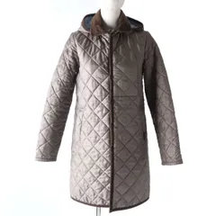 極美品☆正規品 LAVENHAM ラベンハム ロゴボタン・フード付き 中綿入り キルティング コート ブラウン 38 レディース イギリス製のサムネイル