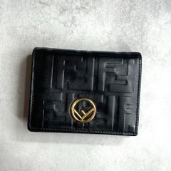 FENDI フェンディ / エフイズエンボスコンパクトウォレット 二つ折り財布 ズッカエンボスレザー ブラック ブラウン F is FENDI 8M0420