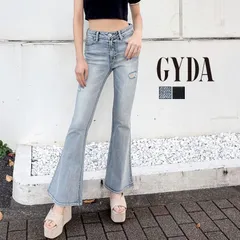 即納】ミドルウエスト ダメージフレアデニムパンツ GYDA ジェイダ 072422437501 gyda レディース ボトムス ハイウエスト スリム  M S XS ダメージデニム アイスブルー インディゴ gyda フレアデニム 新品 正規品 - メルカリ