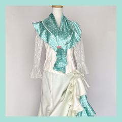 ブルーグリーン×白ドットピキージョ(cr-160-2)／フラメンコ・ダンス・ベリーダンス・舞台衣装小物・ピキージョ・シージョ・ヒップスカーフ