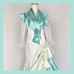 ブルーグリーン×白ドットピキージョ(cr-160-2)／フラメンコ・ダンス・ベリーダンス・舞台衣装小物・ピキージョ・シージョ・ヒップスカーフ