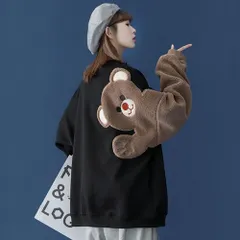 トレーナー 右手がクマ ブラック テディベア 韓国ファッション 黒 クマさん
