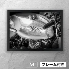 ノートン（Norton Commando）　クラシック　タンクアップ　モノクローム　フォトポスターA4　マット　その2　【フレーム付】《MT》のサムネイル