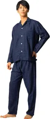 Cenote Rico パジャマ メンズ 長袖 ガーゼ 上下セット 前開き シンプル おしゃれ パジャマセット 寝巻き メンズパジャマ パジャマメンズ 前あきパジャマ ルームウェア 部屋着 CR40( ネイビードット,  M)