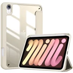 【迅速発送】ProCase iPad Mini A17 Pro 第7世代 2024 Mini6 ケース 2021 8.3インチ ペンホルダー オートスリープ/ウェイク機能 耐衝撃 三つ折りスタンド 透明バックカバー 適用機種：iPad Mini A17 Pro