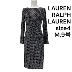 ◆ローレンラルフローレン LAUREN ロングワンピース 長袖 総柄 黒 白 レディース 4 M 9号 S5U392