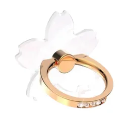 スマホリング サクラ 桜 携帯リング 回転 かわいい おしゃれ ストーン 透明 指輪 スタンド 落下防止 iPhone (ゴールド) [ゴールド]