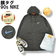 【人気】 銀タグ 90s ヴィンテージ ナイキ NIKE フーデット ナイロン コート 中綿 キルティング L ブラック x オレンジ メンズ