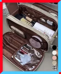 新品 大容量 トラベル コスメポーチ 化粧ポーチ メイクブラシ収納 持ち運び便利 仕切り付き お泊り旅行バッグ 人気 【送料無料】