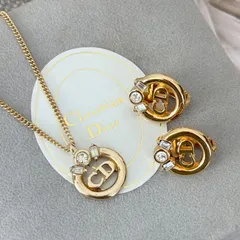 【極美品】【箱付き】クリスチャンディオール ネックレス イヤリングセット CDロゴ ラインストーン GPメッキ ゴールド 中古 レディース Dior Necklace Earrings Vintage  アクセサリー ヴィンテージ 22069