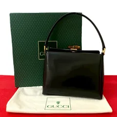 極 美品 箱 袋付 GUCCI グッチ オールドグッチ ヴィンテージ バンブー ターンロック レザー 本革 ハンドバッグ ブラック 黒 27171