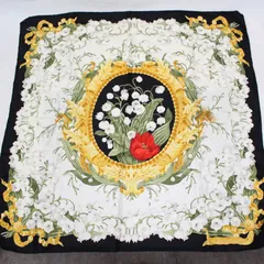 415)Christian Dior ディオール 大判シルクスカーフ 花柄 すずらん柄