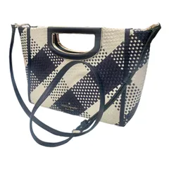 【超美品きれいです⭐️ kate spade】 ケイトスペード アレクシア オーバーサイズ ウーブン ギンガム クロスボディクラッチ  ハンドバッグ  ショルダーバッグ  ブレザーブルー ×ホワイト ストローデザイン KA785 111705000K（AYA）