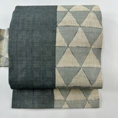 名古屋帯 美品 秀品 夏帯 鱗文 灰緑 麻 【中古】